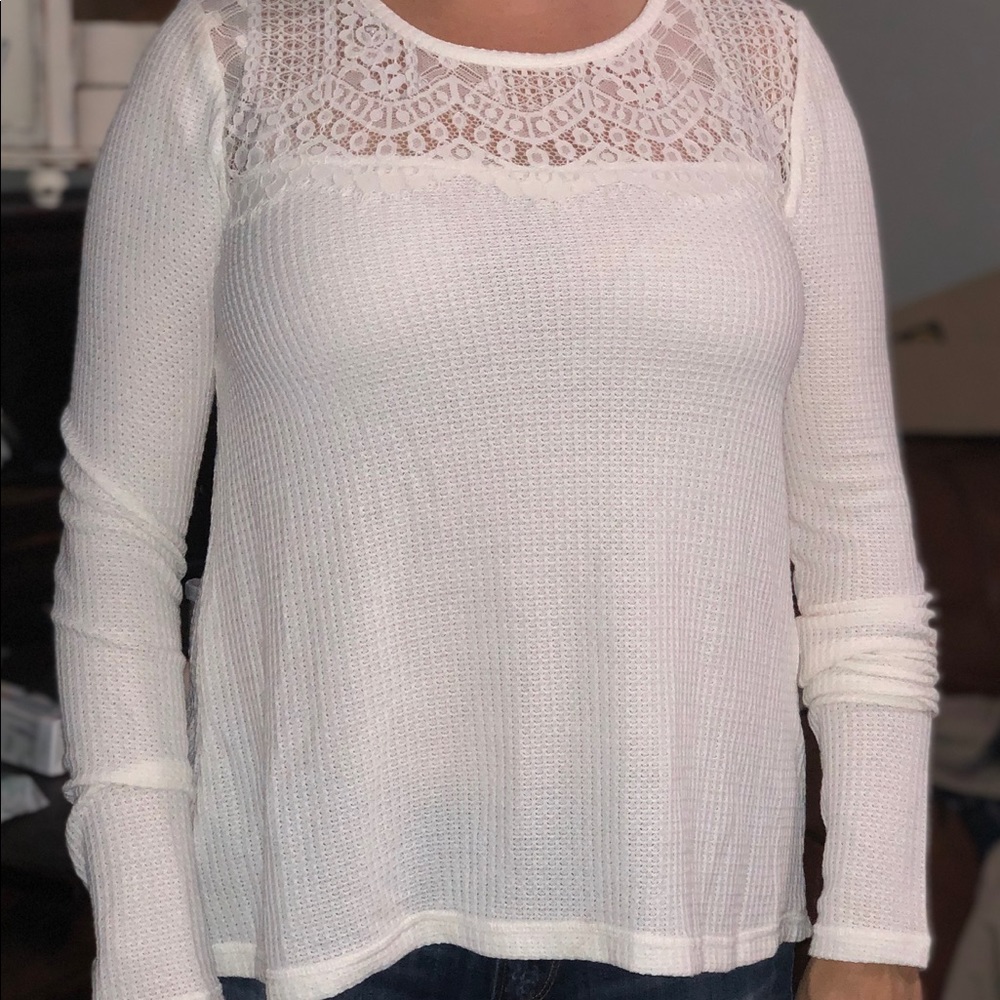NWT Lucky Brand waffle l/s top w lace